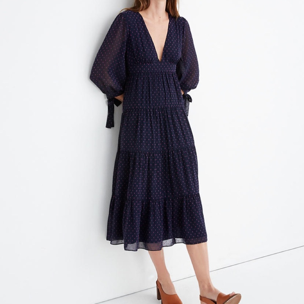 NWT Madewell Tiered Cliptdot Midi Dress Sz 8